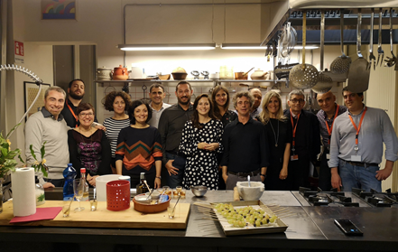 Group of people has been photographed in the kitchen