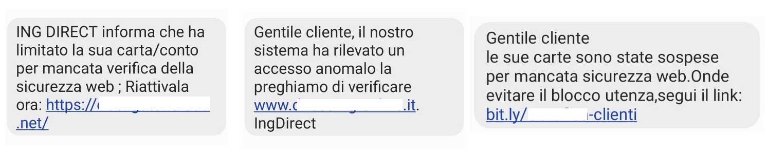 Immagine con esempi di messaggi di phishing