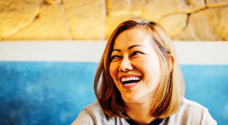 Portrait of happy woman smiling